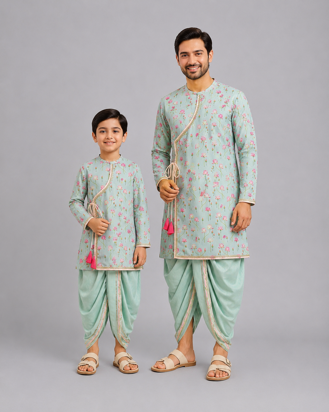 Mint Green lotus Print Kurta Dhoti set