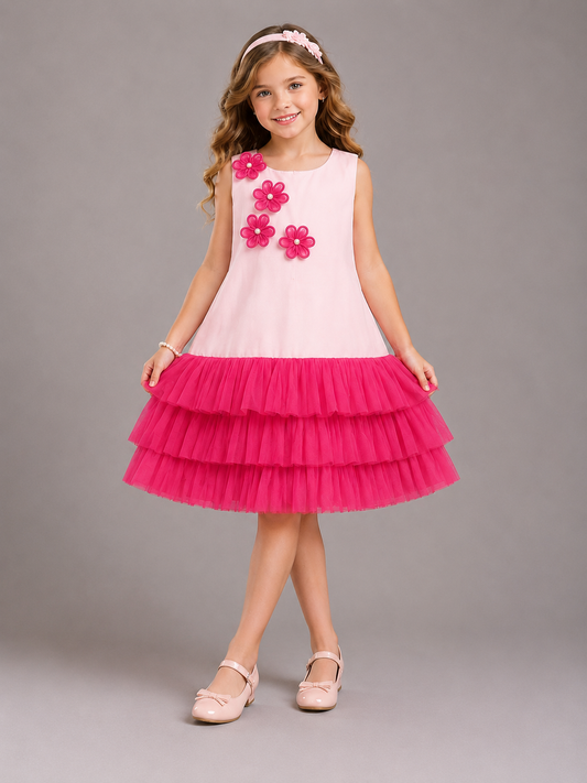 Pink 3D Flower Dress