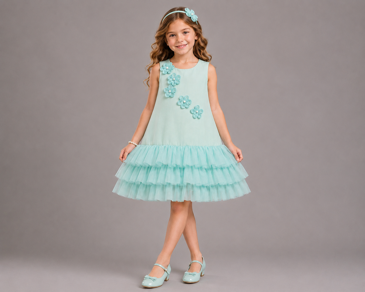 Green 3D Flower Dress