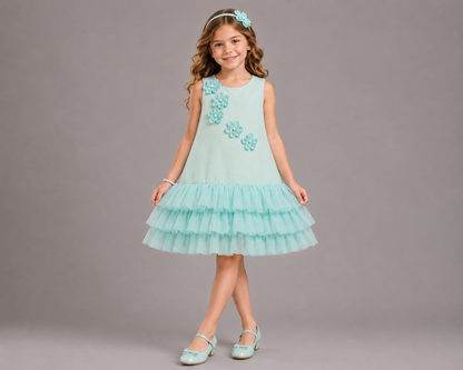 Green 3D Flower Dress