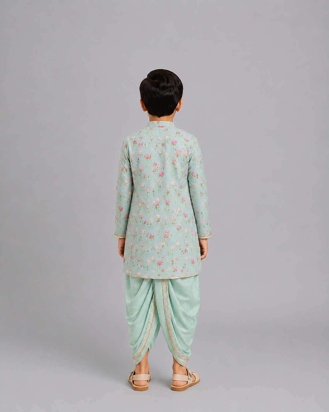 Mint Green lotus Print Kurta Dhoti set
