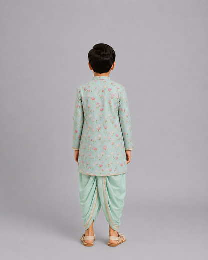 Mint Green lotus Print Kurta Dhoti set