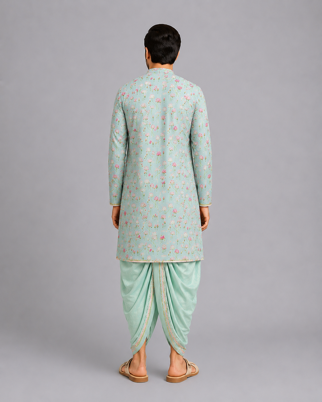 Mint Green lotus Print Kurta Dhoti set