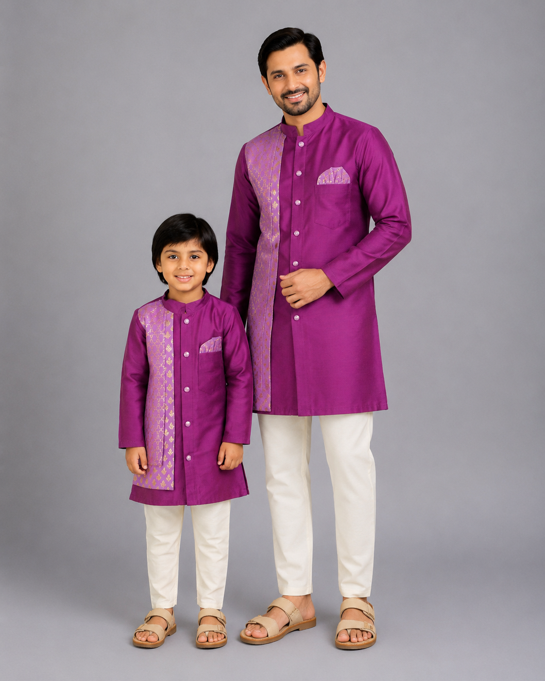 Purple Kurta with Attached jacket