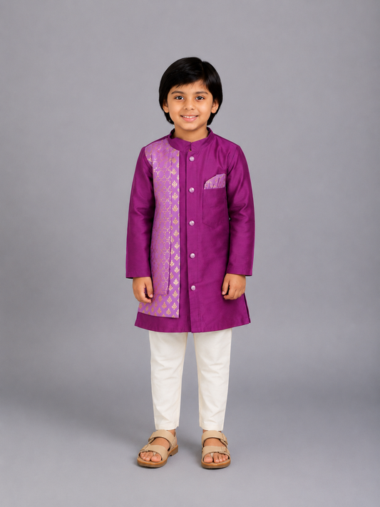 Purple Kurta with Attached jacket