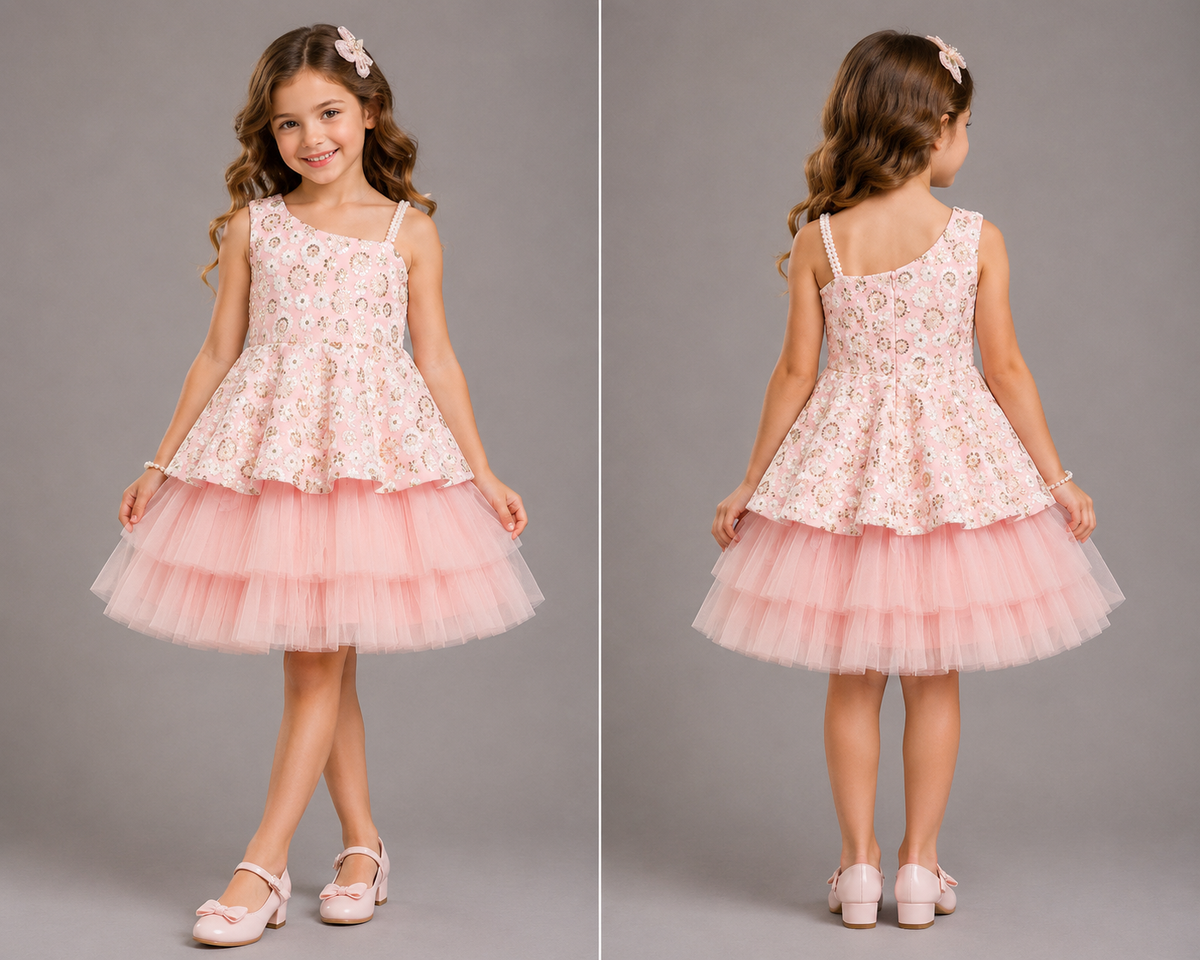 Pink Embroidery Peplum Dress