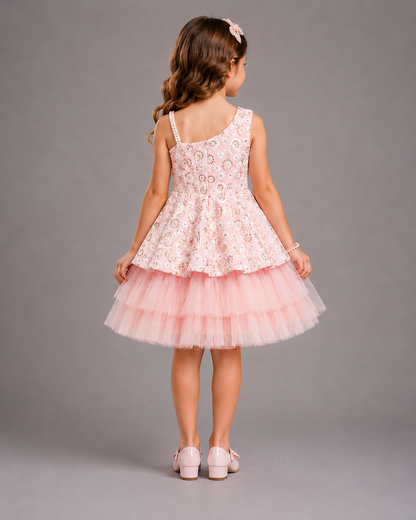 Pink Embroidery Peplum Dress