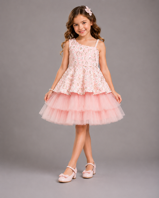 Pink Embroidery Peplum Dress