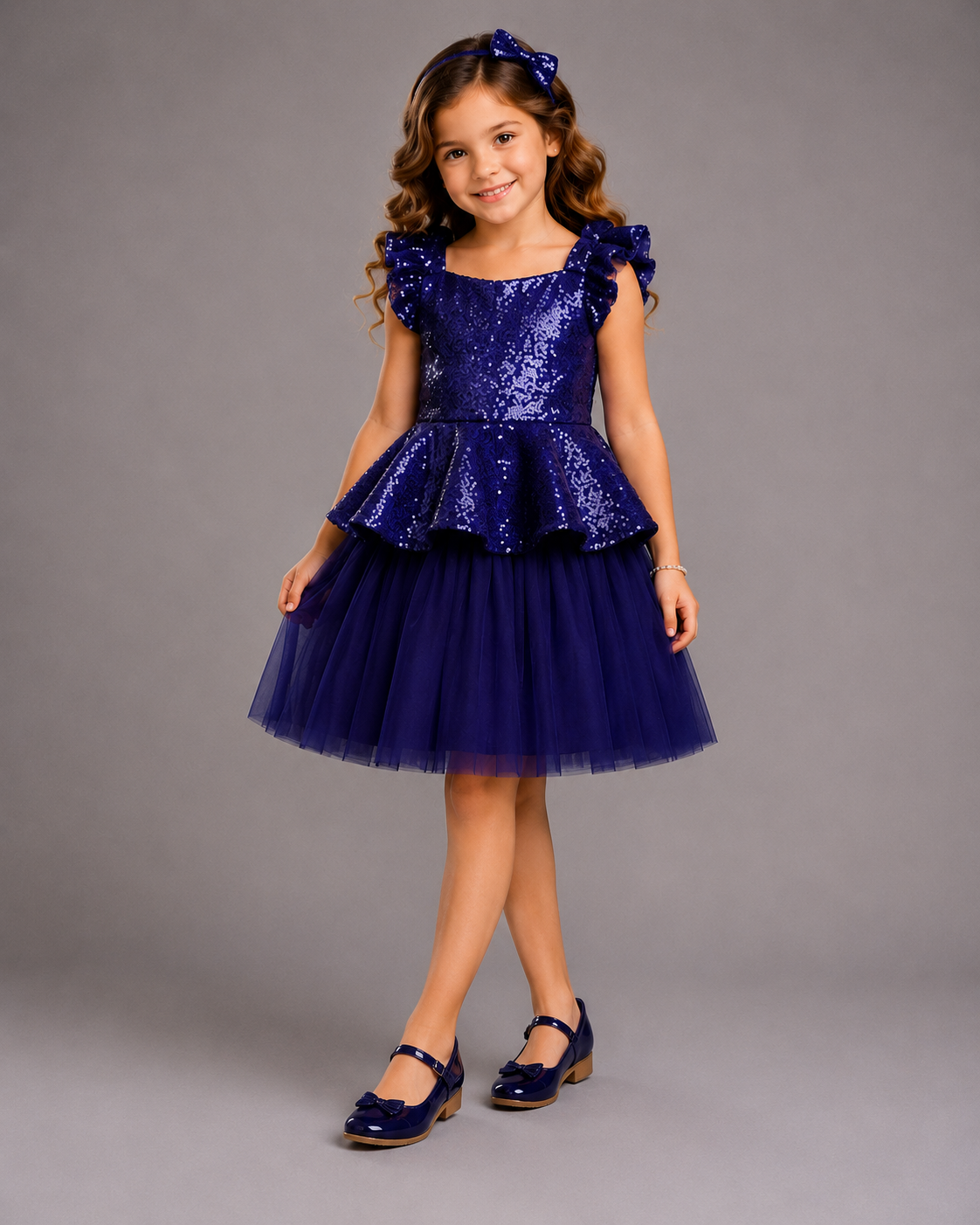 Blue Sequins Peplum Dress