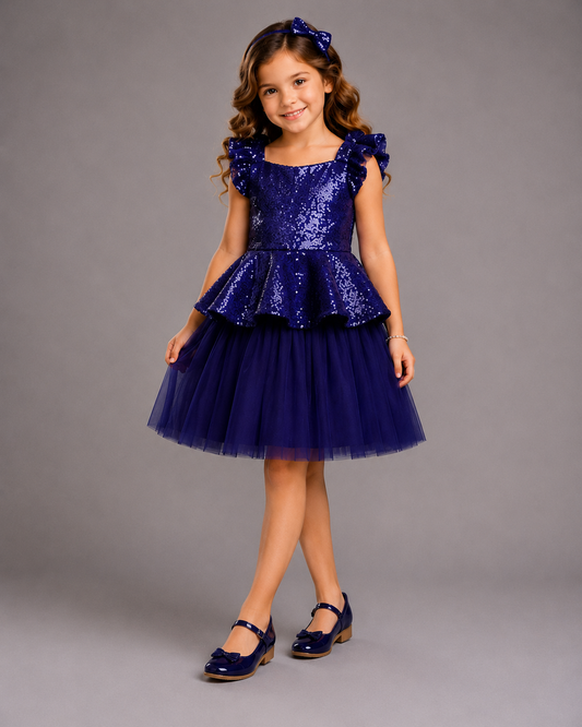 Blue Sequins Peplum Dress