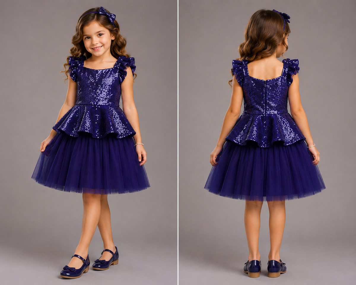 Blue Sequins Peplum Dress