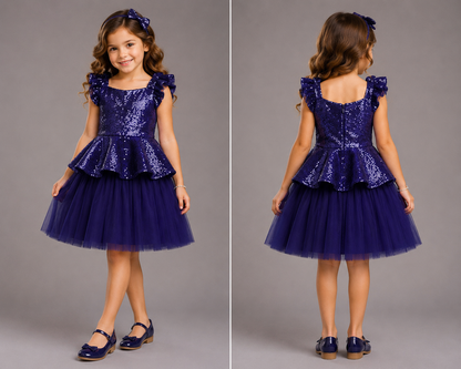 Blue Sequins Peplum Dress