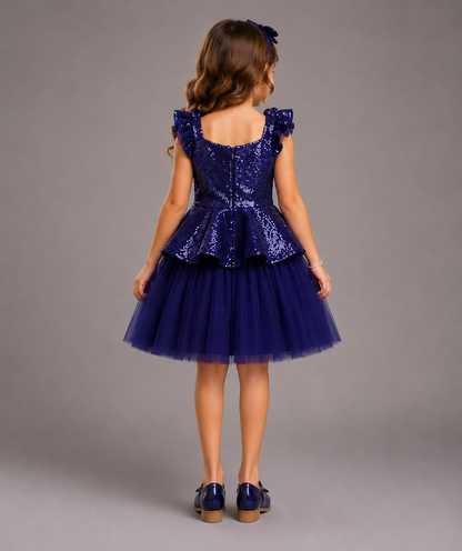 Blue Sequins Peplum Dress