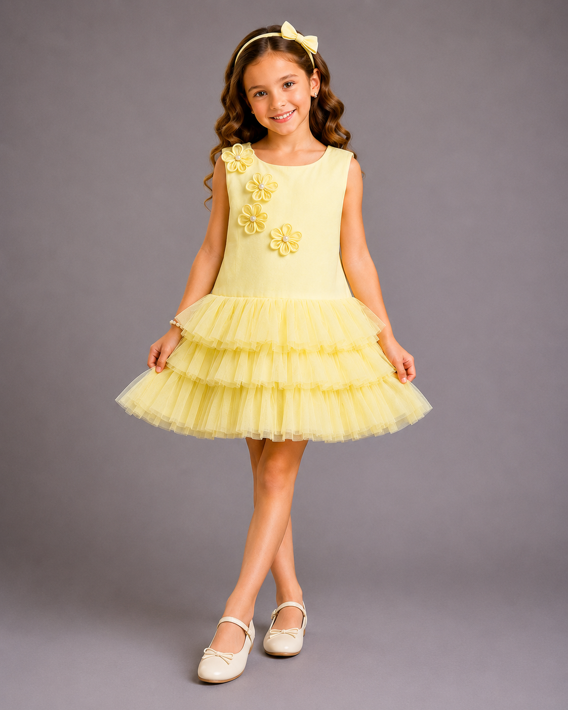Yellow 3D Flower Dress