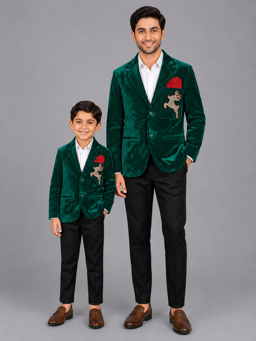 Green Reindeer Embroidered Velvet Blazer