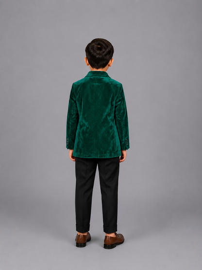 Green Reindeer Embroidered Velvet Blazer