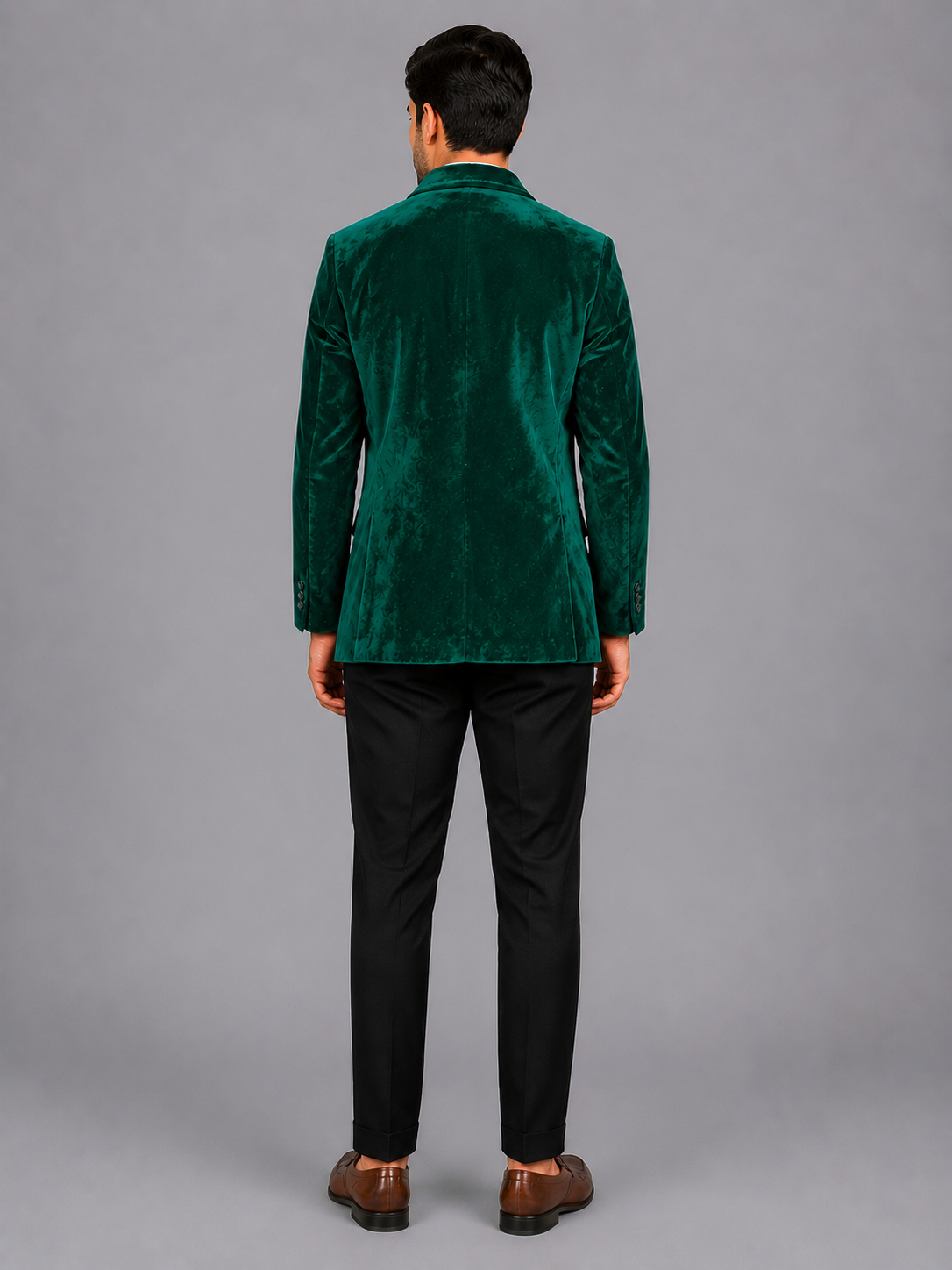 Green Reindeer Embroidered Velvet Blazer