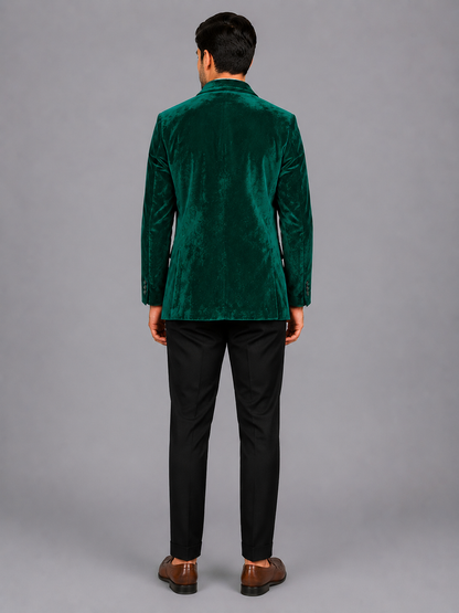 Green Reindeer Embroidered Velvet Blazer