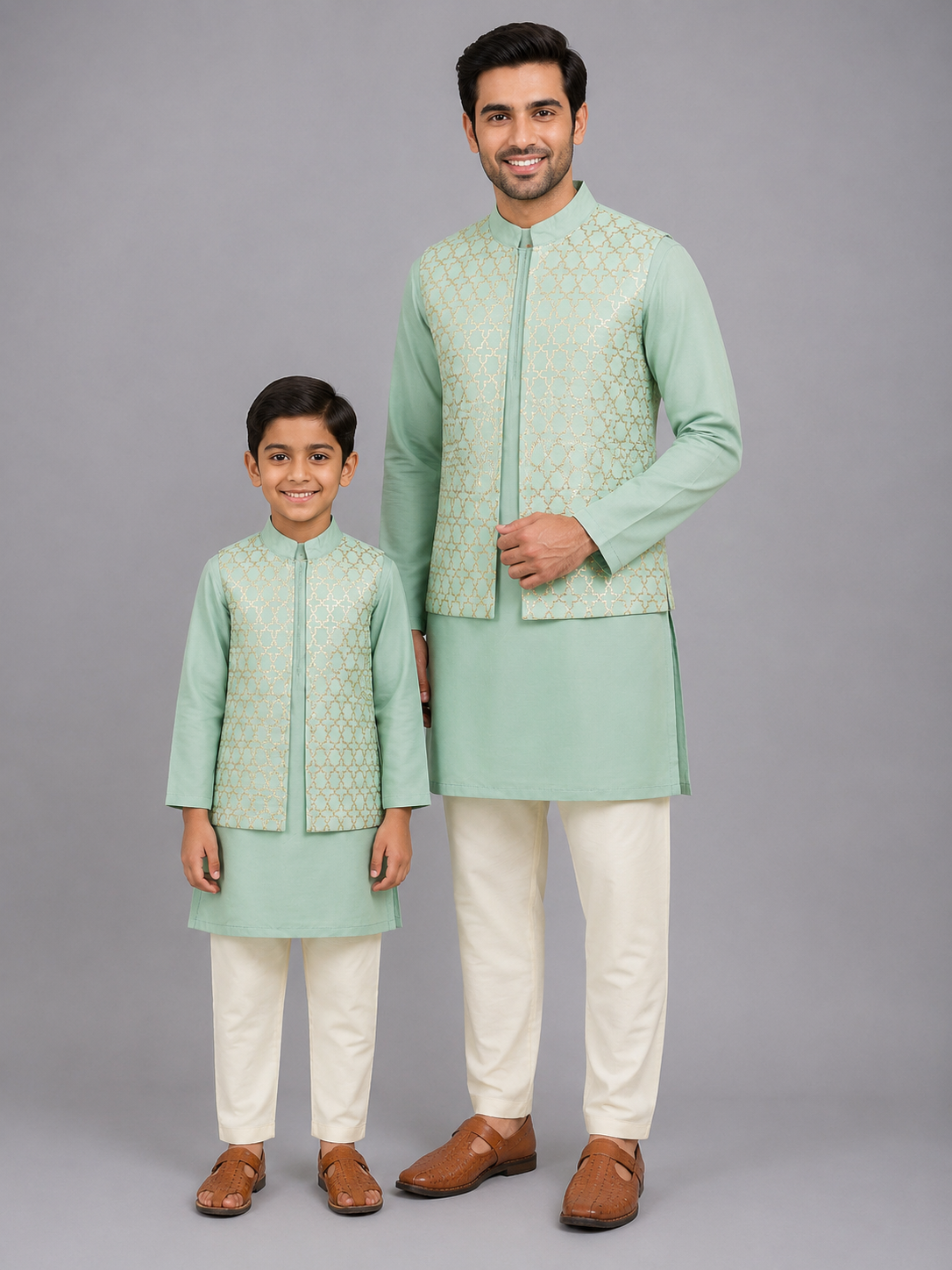 Pastel Green   kurta with Attached Jacket and Pyjama