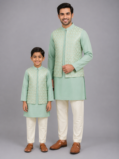 Pastel Green   kurta with Attached Jacket and Pyjama