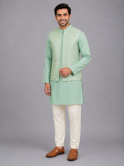 Pastel Green   kurta with Attached Jacket and Pyjama