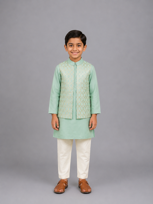 Pastel Green   kurta with Attached Jacket and Pyjama