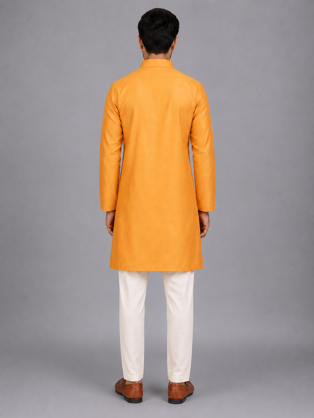 Orange Assymetric zari attached Kurta Pyjama set