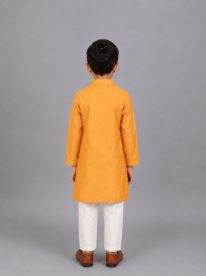 Orange Assymetric zari attached Kurta Pyjama set