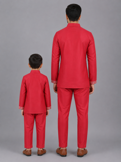 Red Embroidered silk Bandhgala set