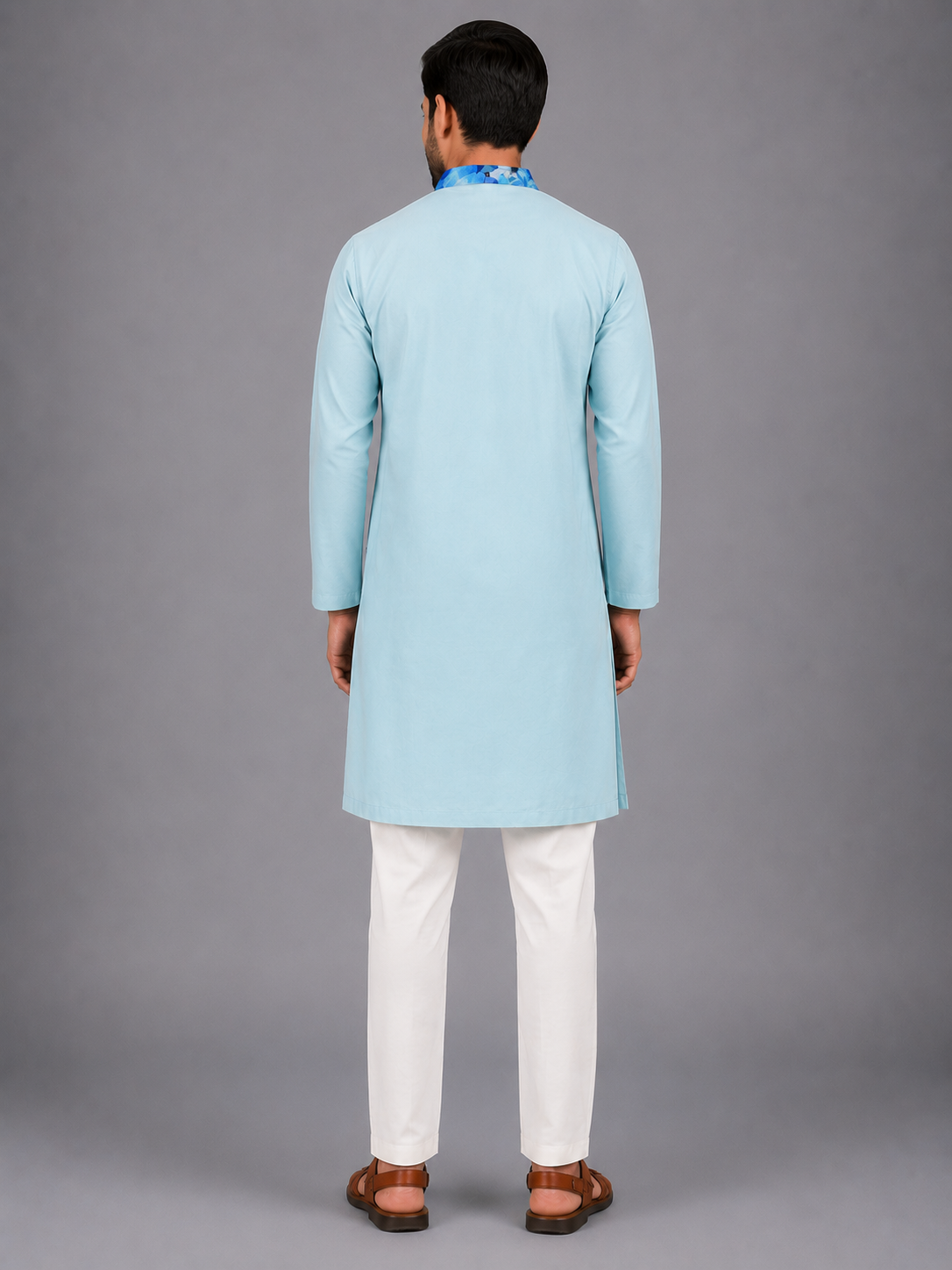 Pastel Blue Kurta with Printed jacket attached Kurta Pyjama