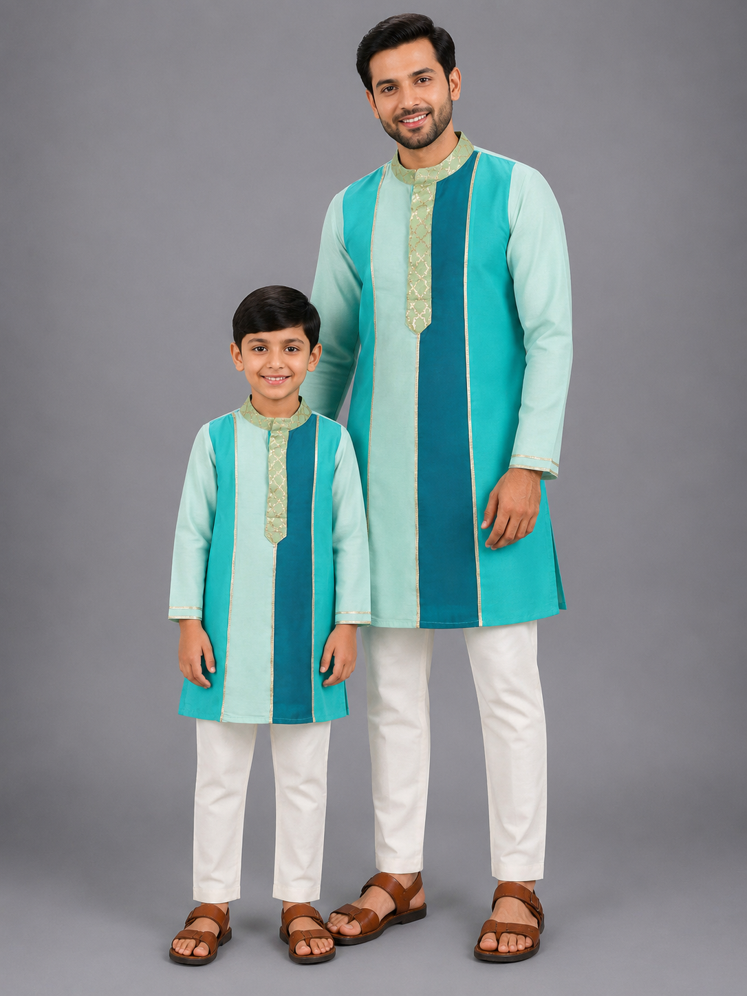Green Shaded Silk Kurta with Pyjama