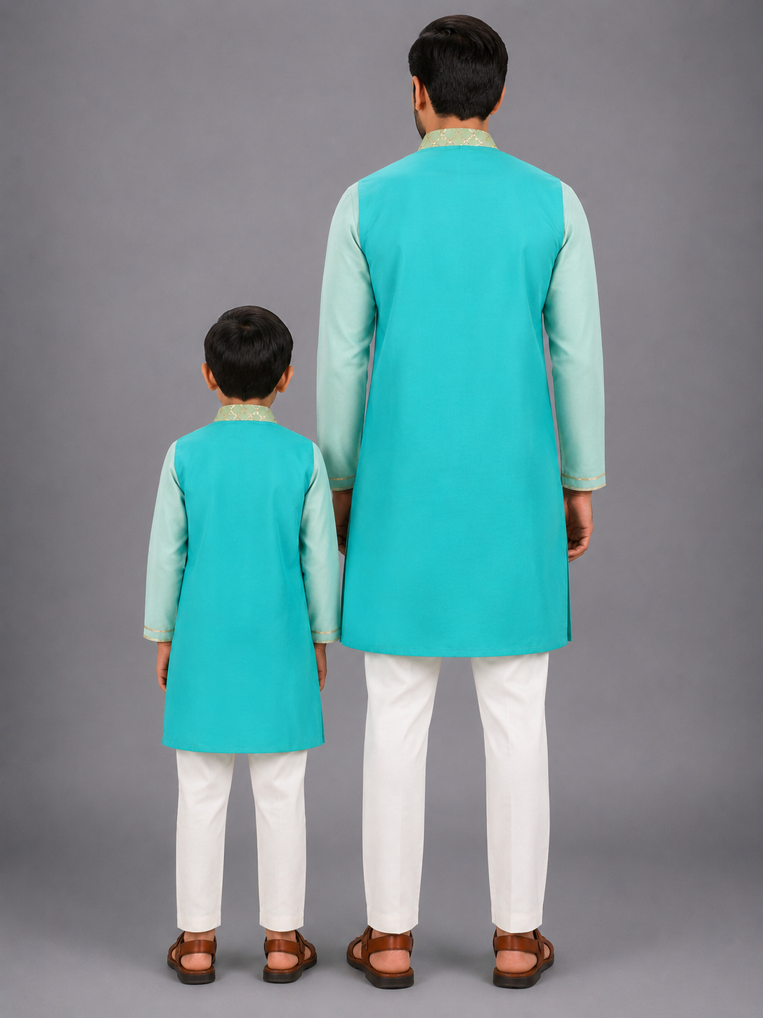 Green Shaded Silk Kurta with Pyjama