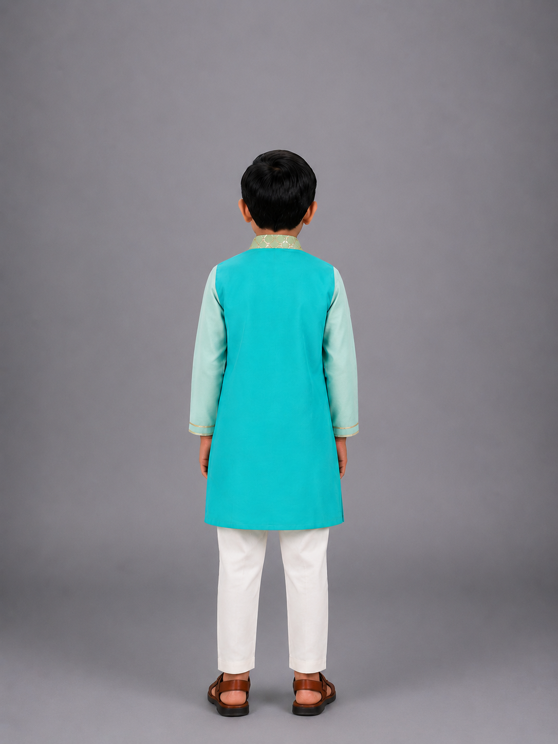 Green Shaded Silk Kurta with Pyjama