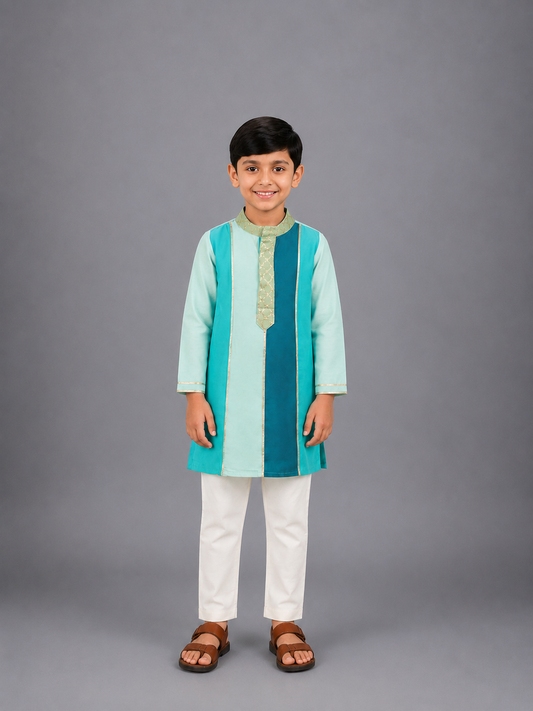 Green Shaded Silk Kurta with Pyjama