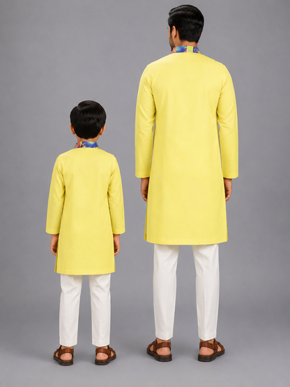 Lime Yellow Kurta with Printed jacket attached Kurta Pyjama