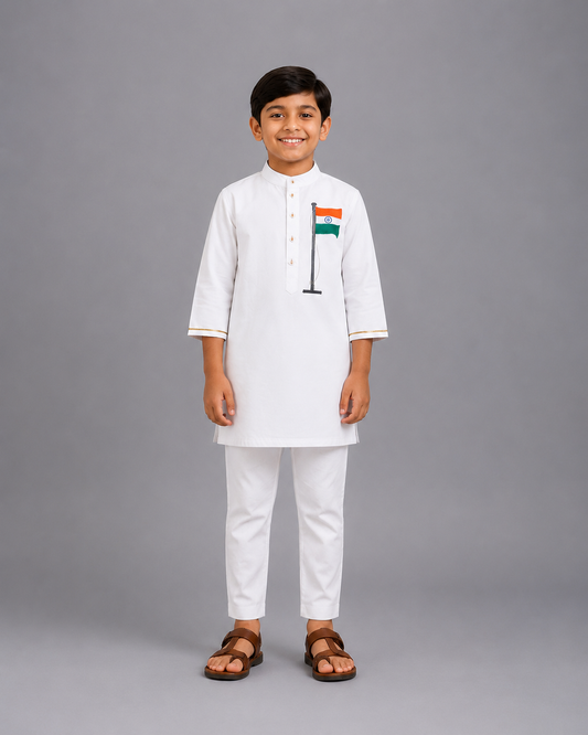 Indian Flag Embroidered Kurta Pyjama set
