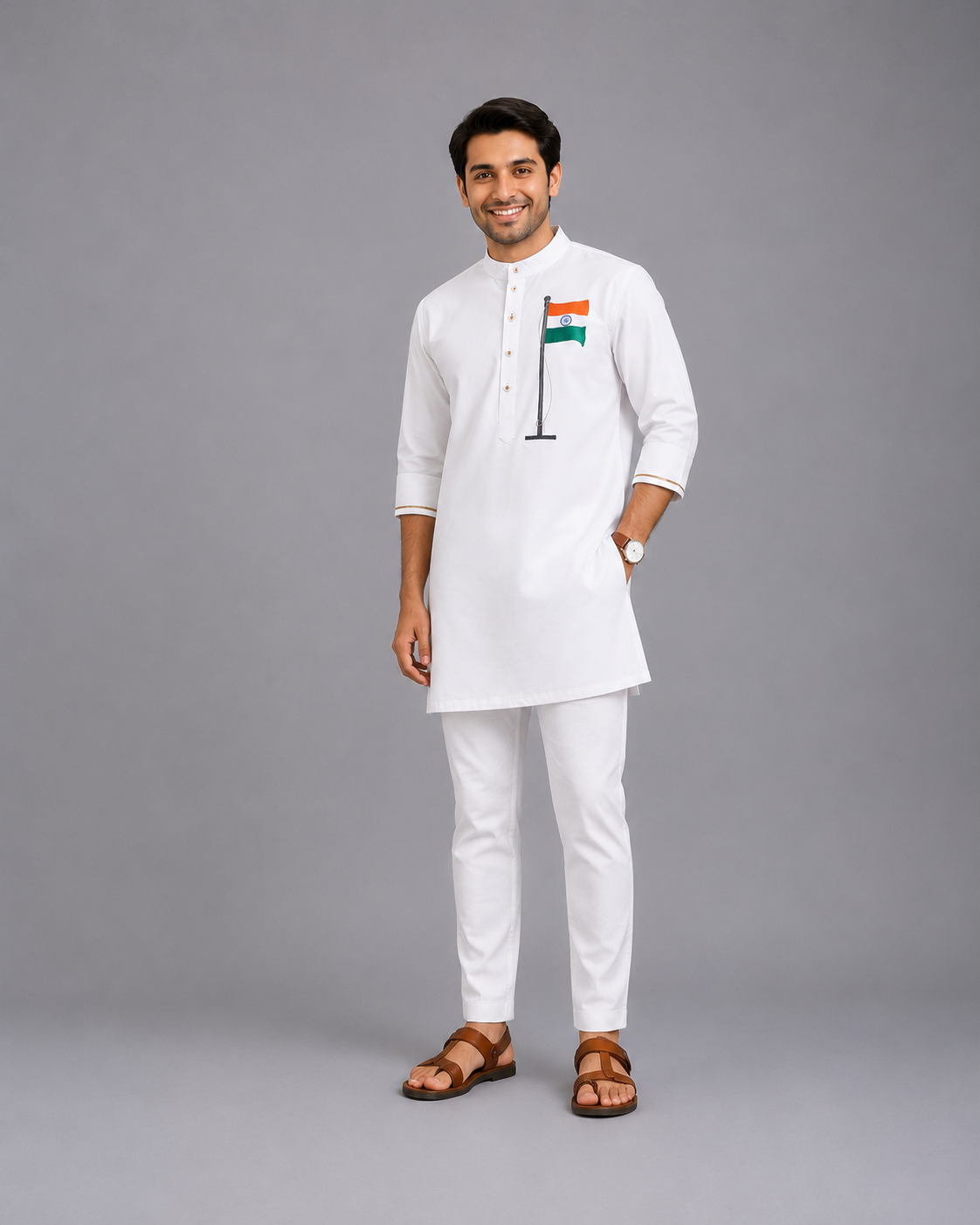 Indian Flag Embroidered Kurta Pyjama set