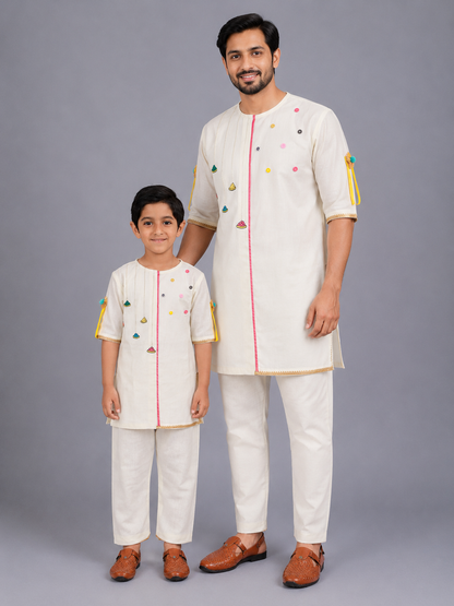 Off white Gulal Holi Embroidered  Kurta Pyjama set