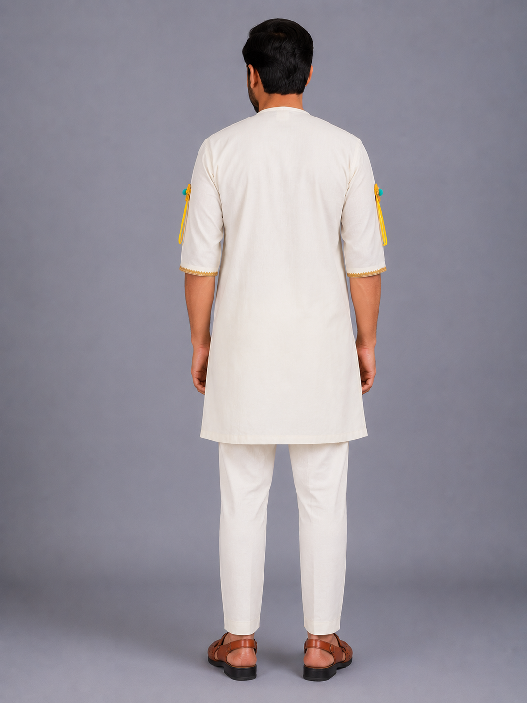Off white Gulal Holi Embroidered  Kurta Pyjama set