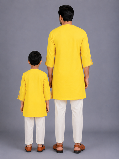 Colorful Yellow Holi Bucket Embroidered  Kurta Pyjama set