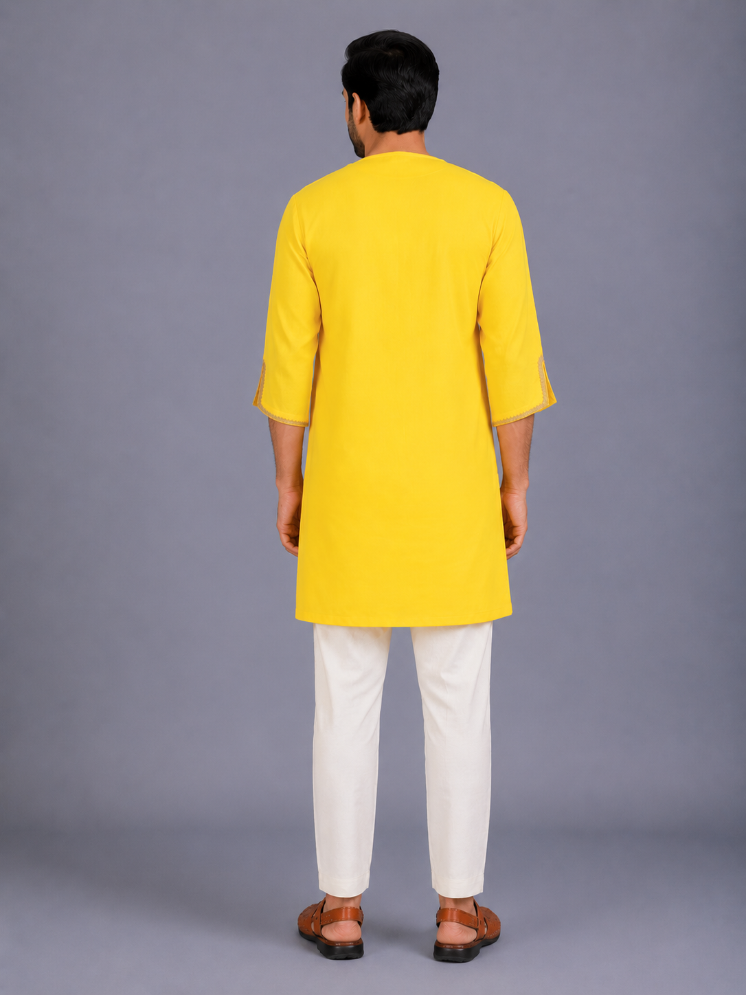 Colorful Yellow Holi Bucket Embroidered  Kurta Pyjama set