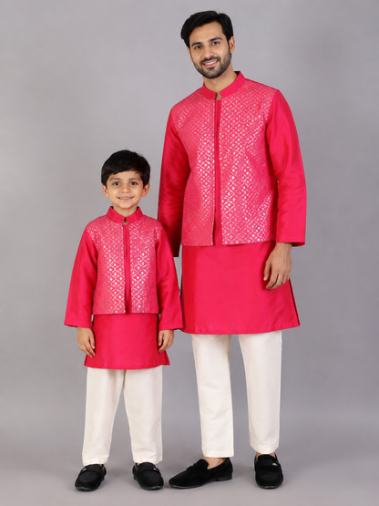 Fuschia Pink  kurta with Attached Jacket and Pyjama