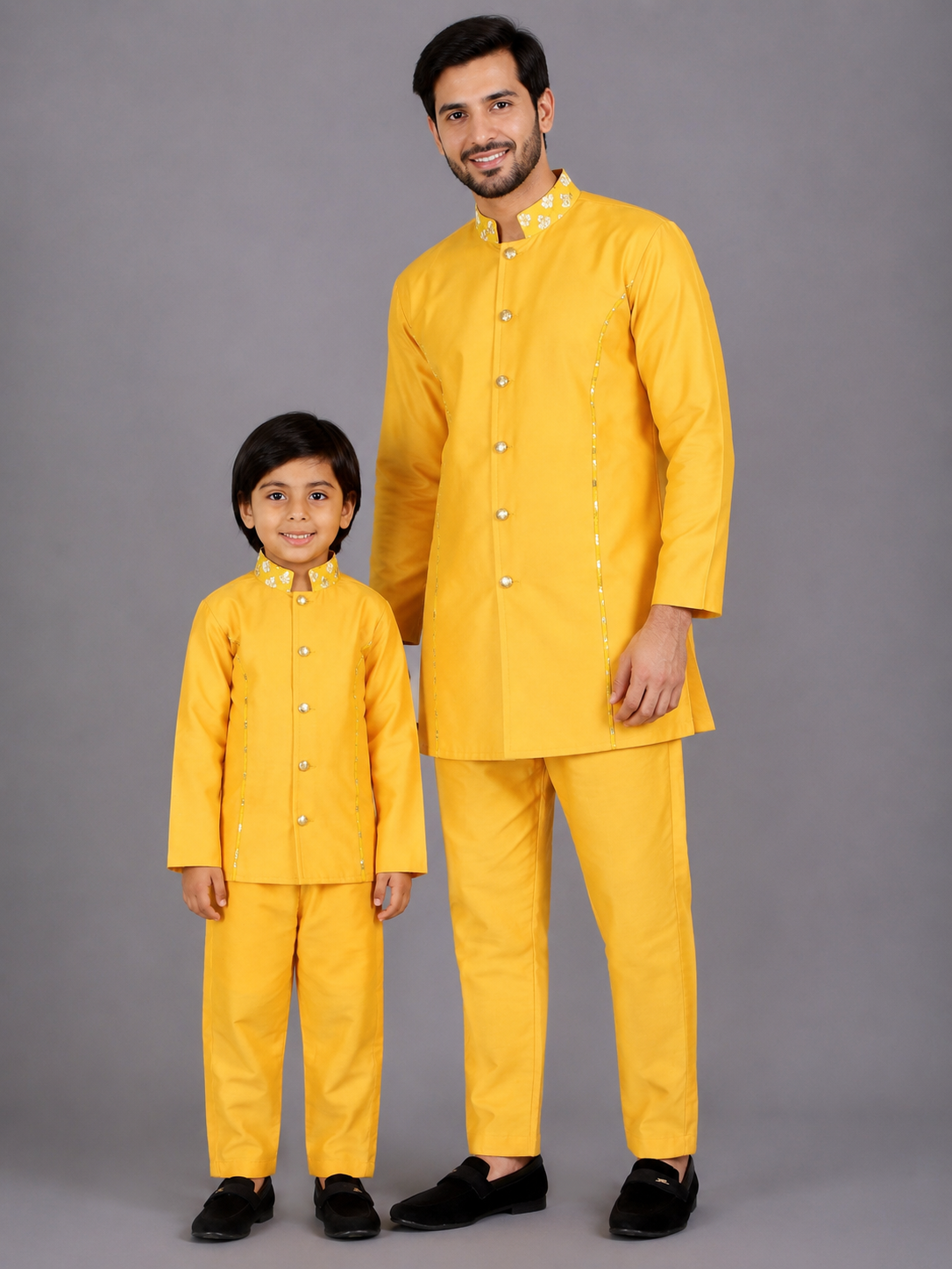 Mustard Yellow Silk Bandhgala set