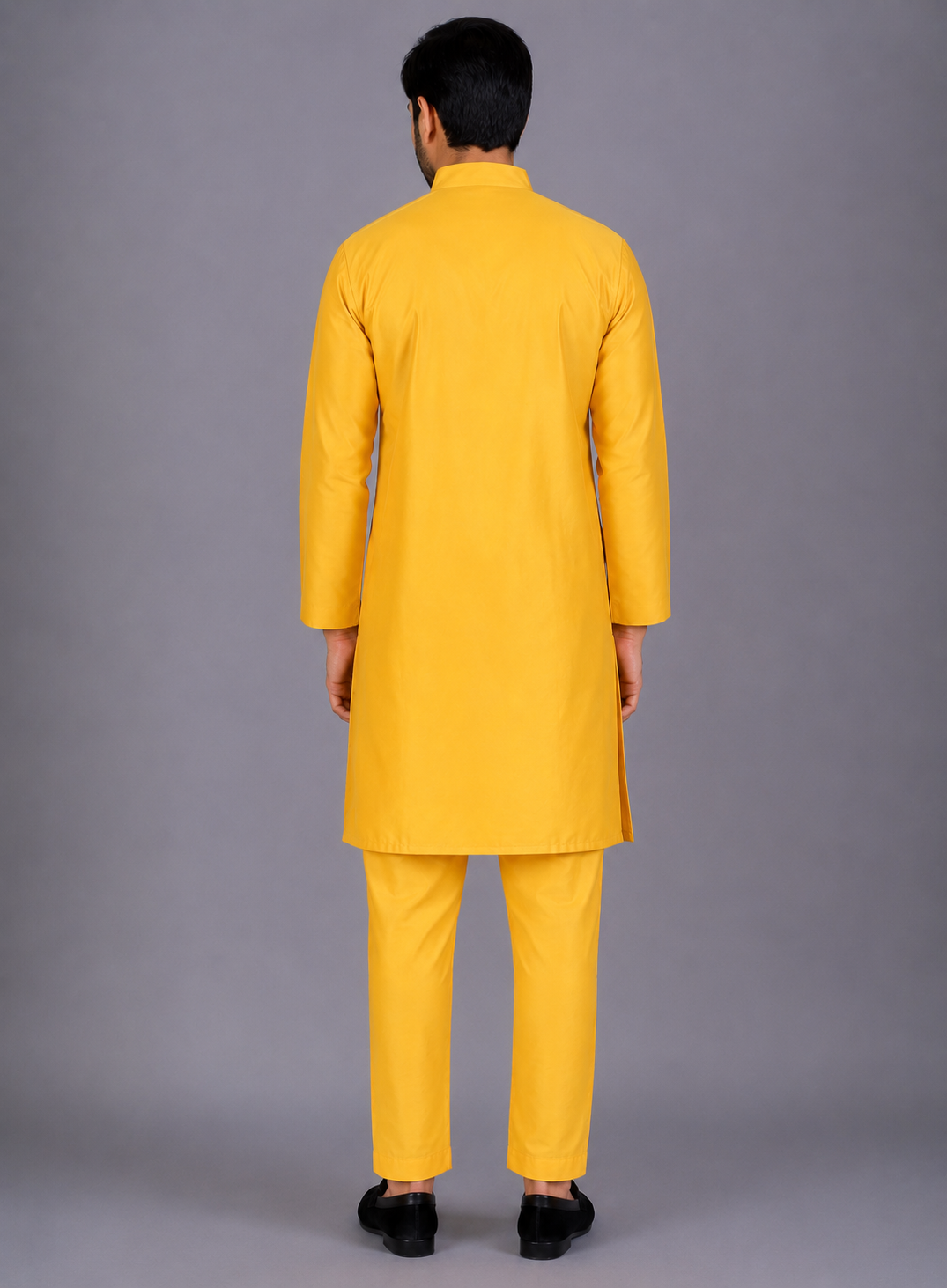 Mustard Yellow Silk Bandhgala set