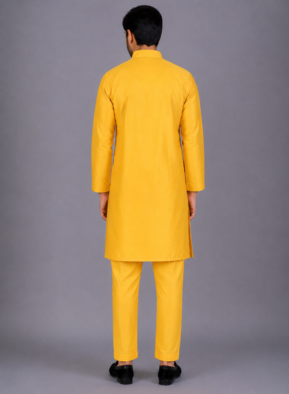 Mustard Yellow Silk Bandhgala set