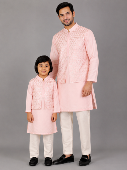 Pastel Pink Kurta with Attached Jacket and Pyjama