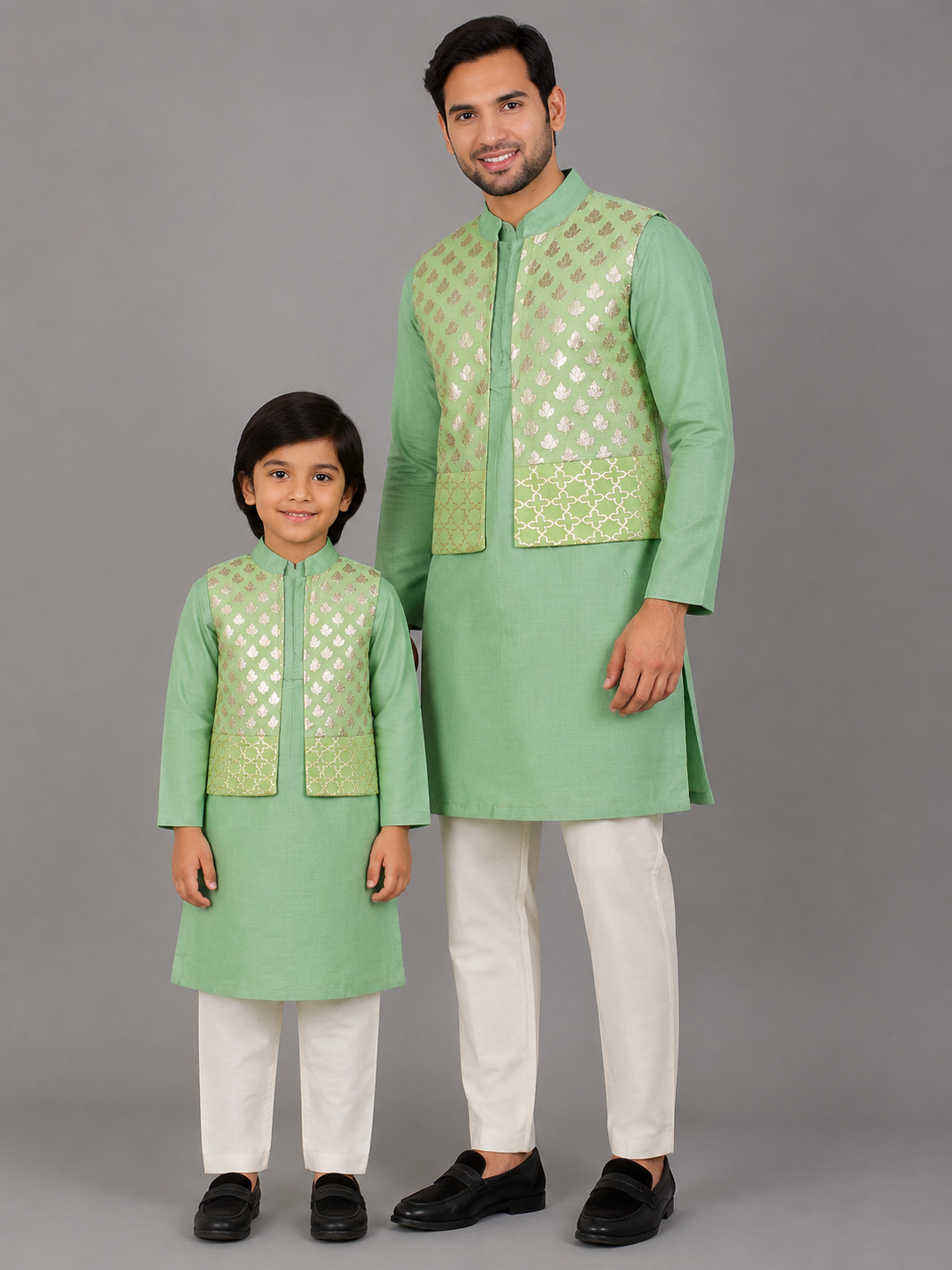 Pastel Green Kurta with Attached Jacket and Pyjama