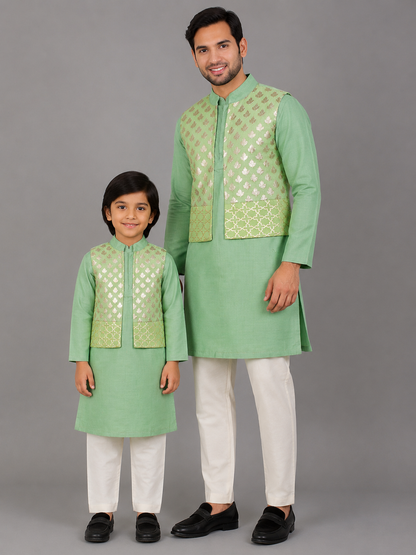Pastel Green Kurta with Attached Jacket and Pyjama