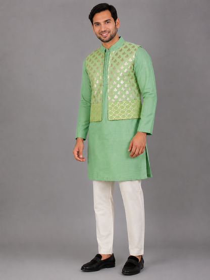 Pastel Green Kurta with Attached Jacket and Pyjama