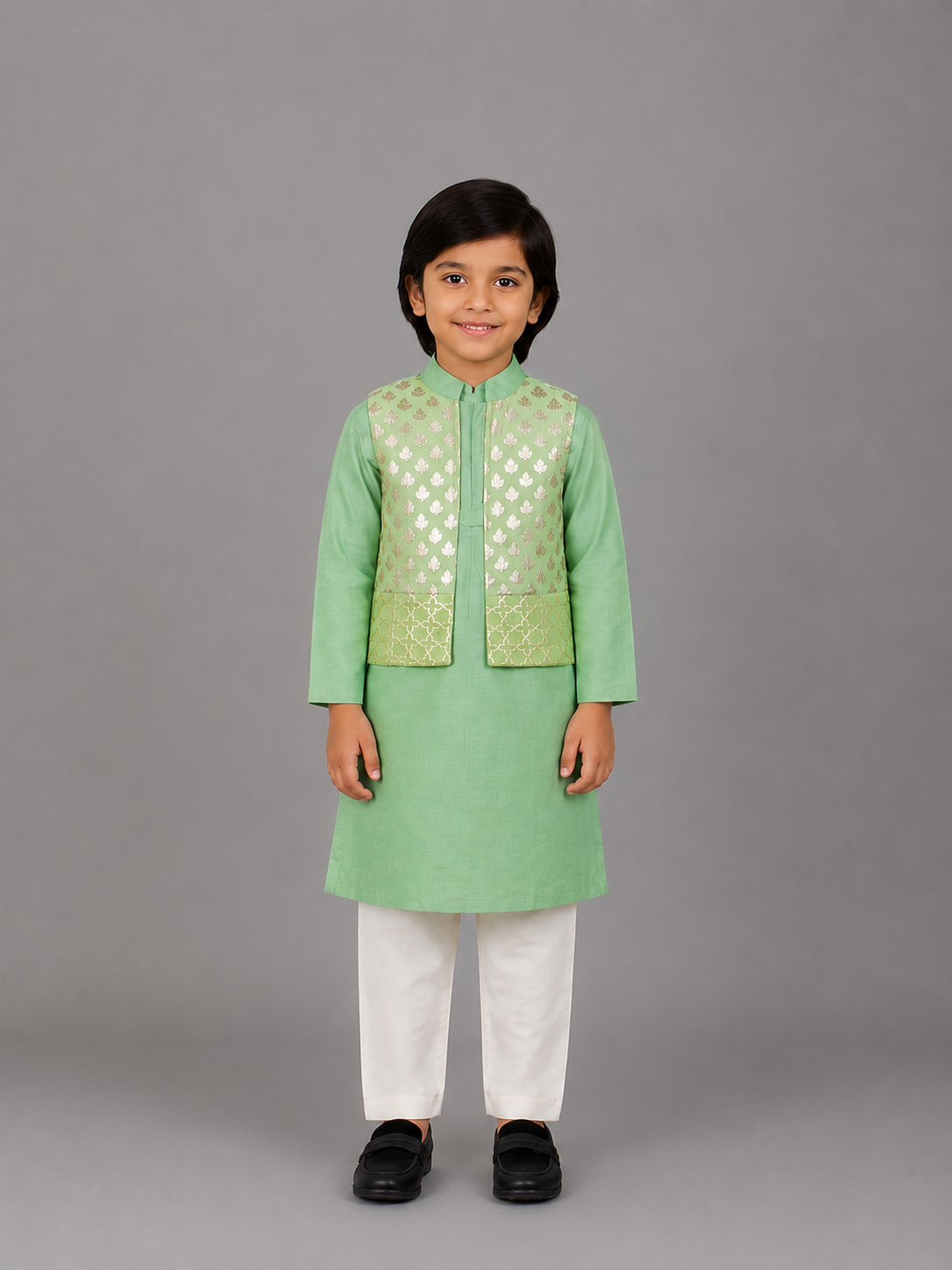 Pastel Green Kurta with Attached Jacket and Pyjama